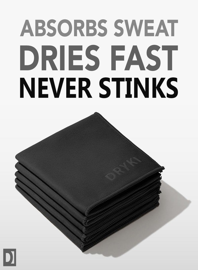 DRYKI Sweat Absorbing Handkerchiefs - The Original Pocket-Sized Sweat Towels - Quick-Dry Microfiber Sweat Rags for Face, Hands, & Body - Men & Women - Gym, Sports, and Work (Black: 5 Pack) - Image 3